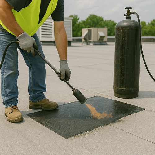 flat roof being repaired