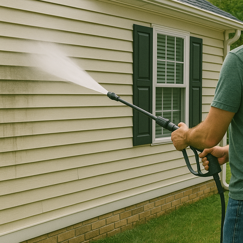 power washing on a home