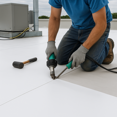 pvc roof being applied