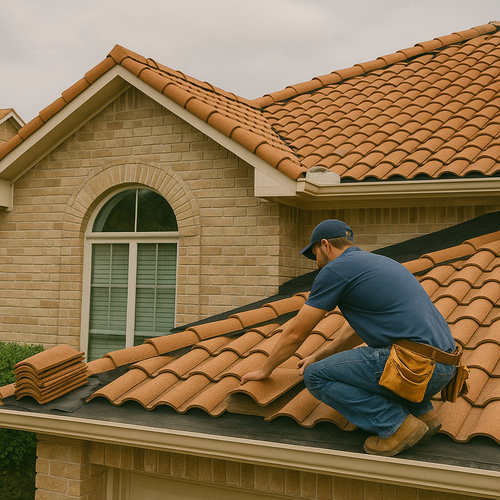 tile roof being installed